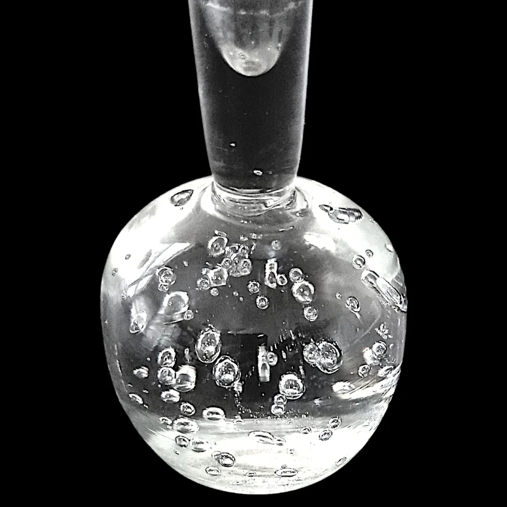 Vtg Bubble‎ Art Glass Bud Vase Paperweight Hand Blown ICY Clear Boiling Affect